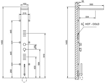 Rubinetterie Treemme SHOWERS & THERMOSTATICS Colonna Gruppo Doccia Attrezzata Multifunzione Miscelatore Termostatico COAX Doccetta Soffione Anticalcare Idromassaggio Idro Finitura Cromata Per Marmo Pietra Grandi Formati Parte Interna ed Esterna Incluse