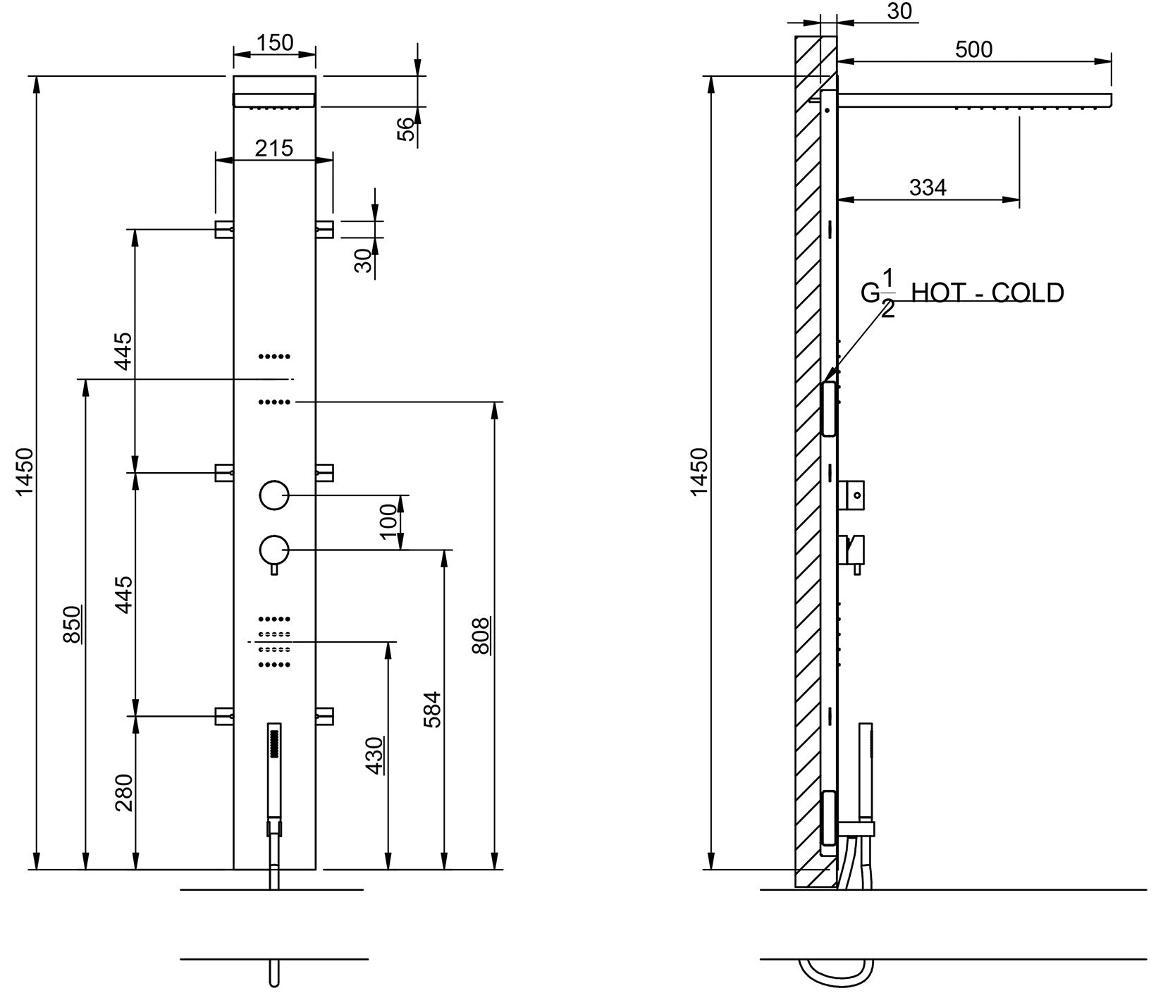 Rubinetterie Treemme SHOWERS & THERMOSTATICS Colonna Gruppo Doccia Attrezzata Multifunzione Miscelatore Meccanico Doccetta Soffione Anticalcare Idromassaggio Idro Finitura Cromata Per Rivestimento in Marmo Grandi Spessore Parte Interna ed Esterna Incluse