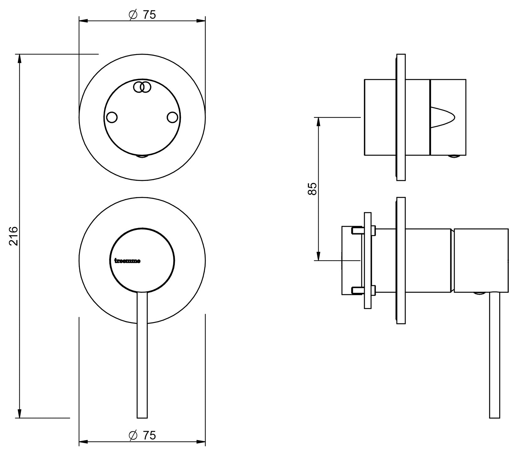 Rubinetterie Treemme SHOWERS & THERMOSTATICS Miscelatore Monocomando Meccanico Doccia Con Deviatore A 2 Uscite Senza Piastra Materiale Ottone Finitura Cromata