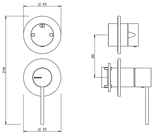 Rubinetterie Treemme SHOWERS & THERMOSTATICS Miscelatore Monocomando Meccanico Doccia Con Deviatore A 2 Uscite Senza Piastra Materiale Ottone Finitura Cromata