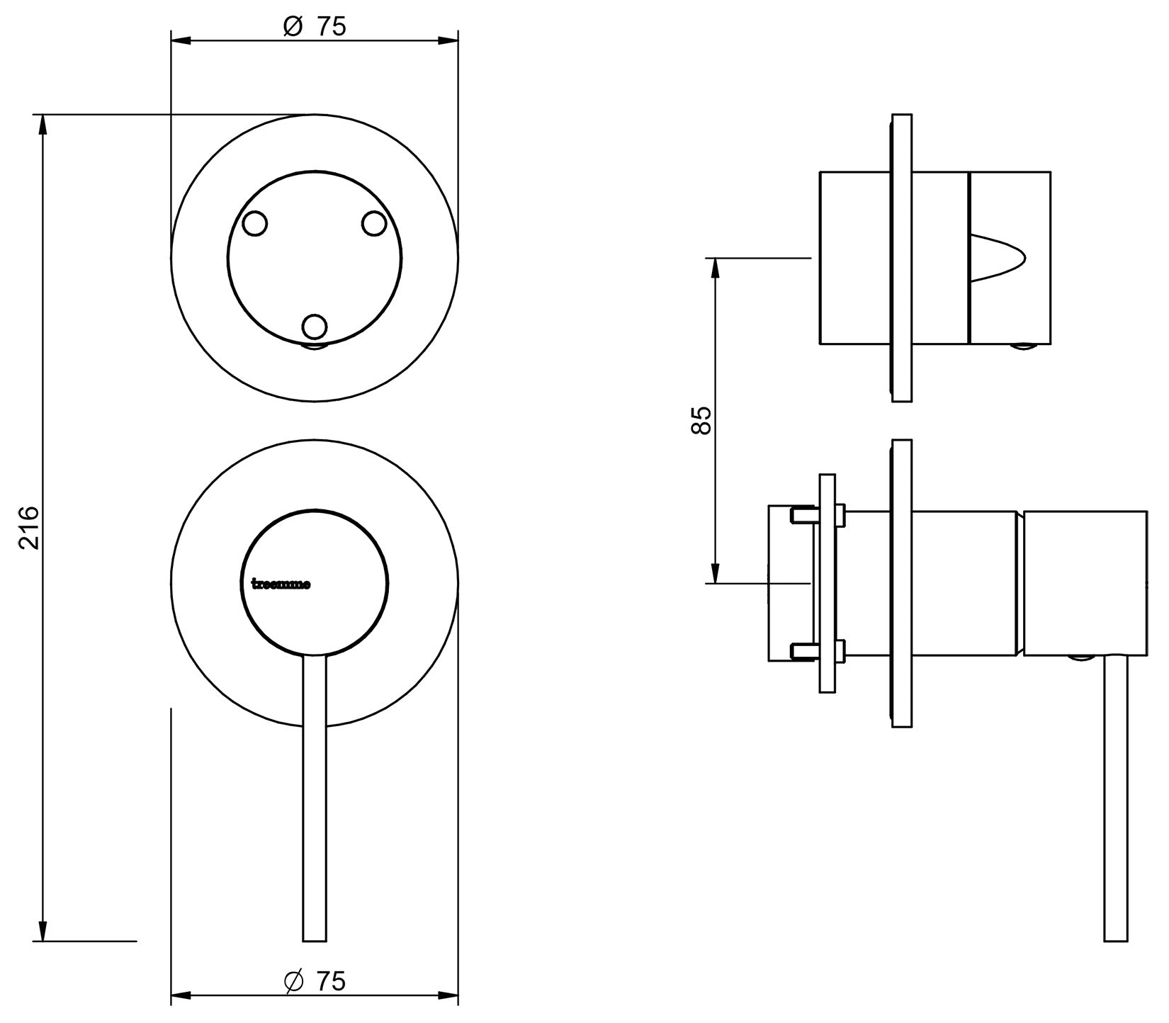 Rubinetterie Treemme SHOWERS & THERMOSTATICS Miscelatore Monocomando Meccanico Doccia Con Deviatore A 3 Uscite Senza Piastra Materiale Ottone Finitura Cromata