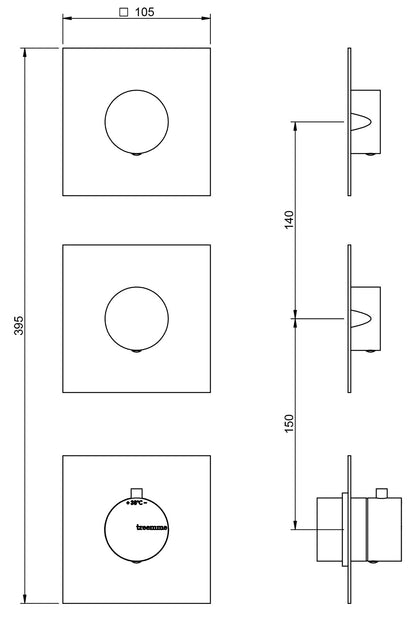 Rubinetterie Treemme SHOWERS & THERMOSTATICS Miscelatore Doccia Termostatico Incasso 2 Uscite Senza Piastra Materiale Ottone Finitura Cromata