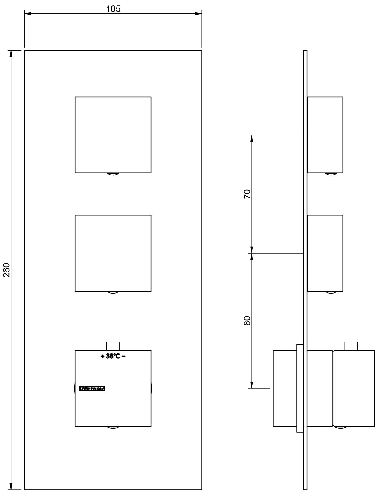 Rubinetterie Treemme SHOWERS & THERMOSTATICS Miscelatore Doccia Termostatico Incasso 2 Uscite Materiale Ottone Finitura Cromata