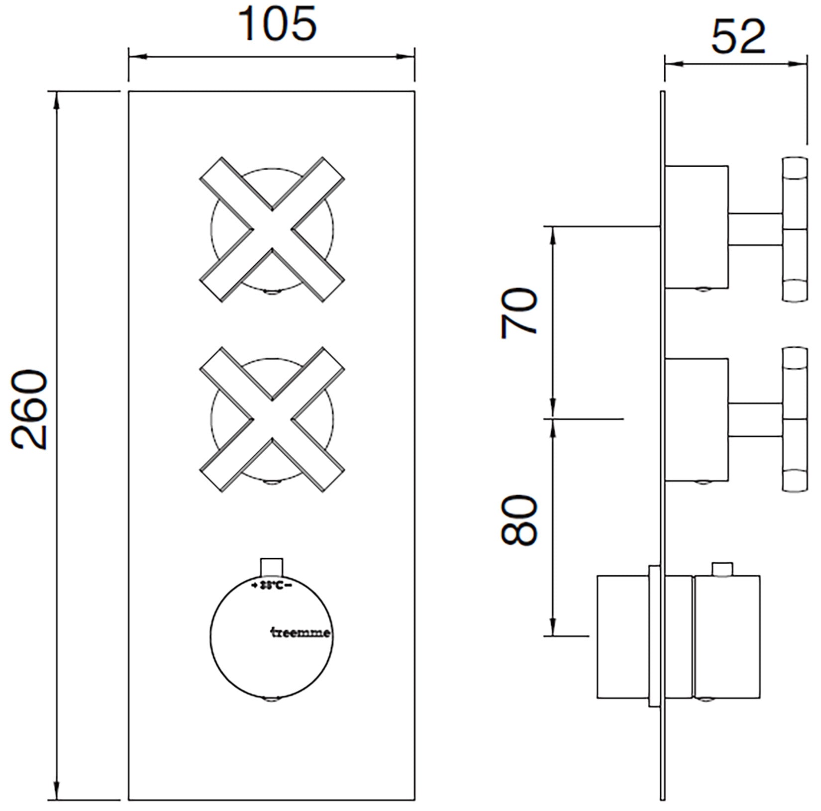 Rubinetterie Treemme SHOWERS & THERMOSTATICS Miscelatore Doccia Termostatico Incasso 2 Uscite Materiale Ottone Finitura Cromata