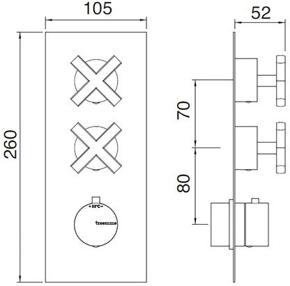 Rubinetterie Treemme SHOWERS & THERMOSTATICS Miscelatore Doccia Termostatico Incasso 2 Uscite Materiale Ottone Finitura Cromata