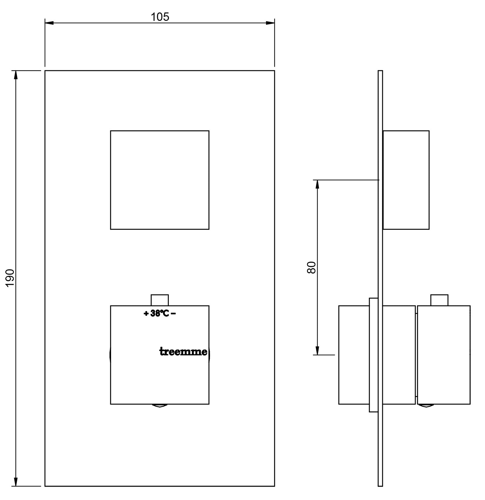 Rubinetterie Treemme SHOWERS & THERMOSTATICS Miscelatore Doccia Termostatico Incasso 1 Uscita Materiale Ottone Finitura Cromata