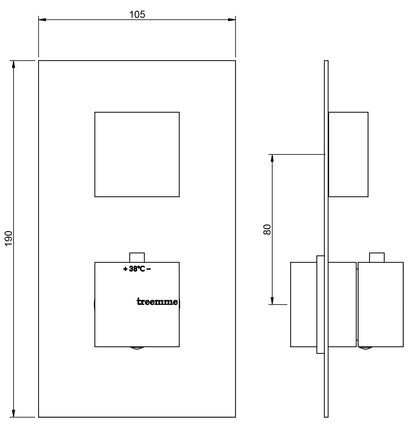 Rubinetterie Treemme SHOWERS & THERMOSTATICS Miscelatore Doccia Termostatico Incasso 1 Uscita Materiale Ottone Finitura Cromata