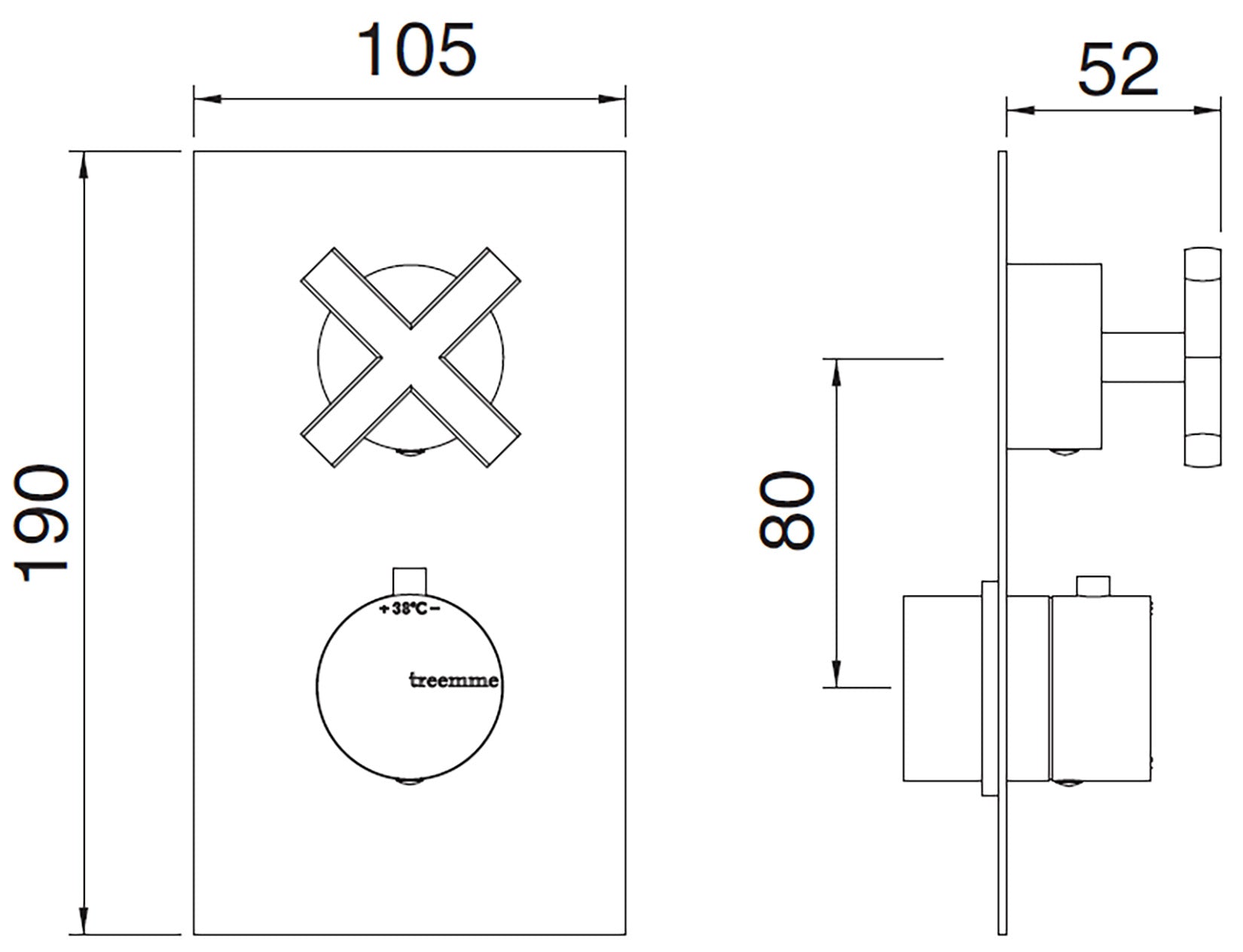 Rubinetterie Treemme SHOWERS & THERMOSTATICS Miscelatore Doccia Termostatico Incasso 1 Uscita Materiale Ottone Finitura Cromata