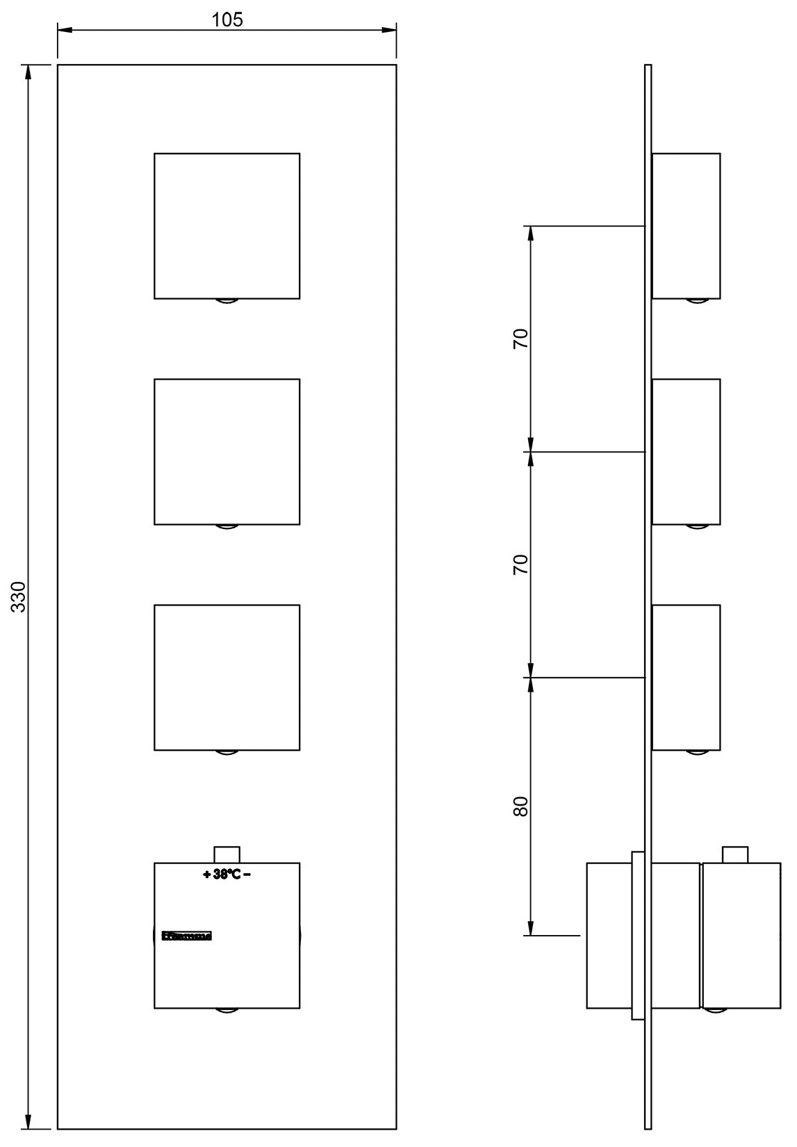 Rubinetterie Treemme SHOWERS & THERMOSTATICS Miscelatore Doccia Termostatico Incasso 3 Uscite Materiale Ottone Finitura Cromata