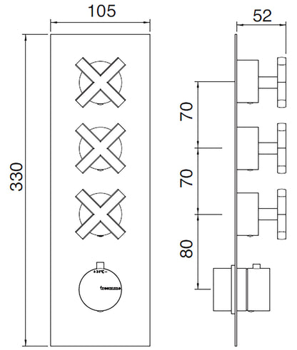 Rubinetterie Treemme SHOWERS & THERMOSTATICS Miscelatore Doccia Termostatico Incasso 3 Uscite Materiale Ottone Finitura Cromata
