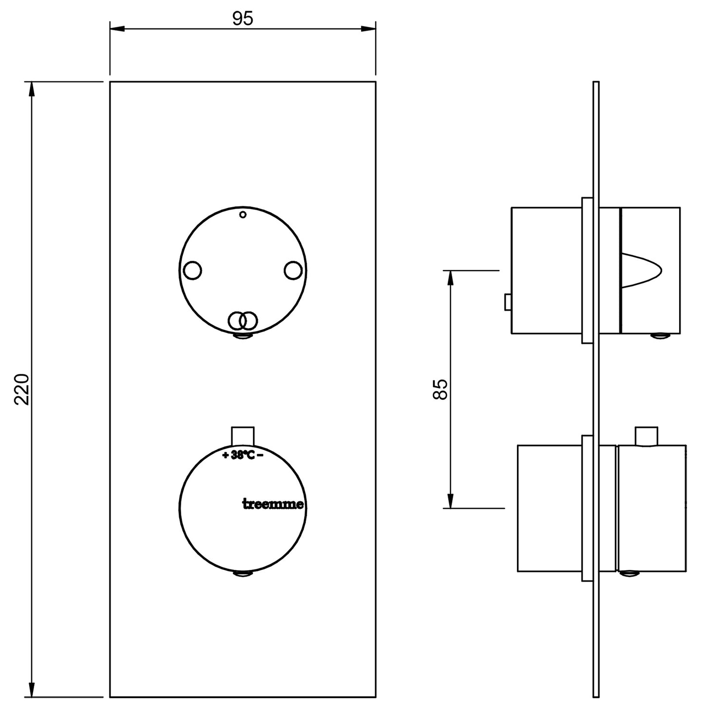 Rubinetterie Treemme SHOWERS & THERMOSTATICS Miscelatore Doccia Termostatico Incasso Con Deviatore A 2 Uscite Materiale Ottone Finitura Cromata