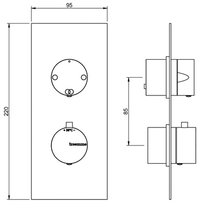 Rubinetterie Treemme SHOWERS & THERMOSTATICS Miscelatore Doccia Termostatico Incasso Con Deviatore A 2 Uscite Materiale Ottone Finitura Cromata