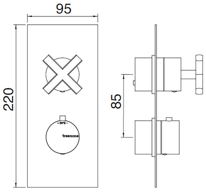 Rubinetterie Treemme SHOWERS & THERMOSTATICS Miscelatore Doccia Termostatico Incasso Con Deviatore A 2 Uscite Materiale Ottone Finitura Cromata