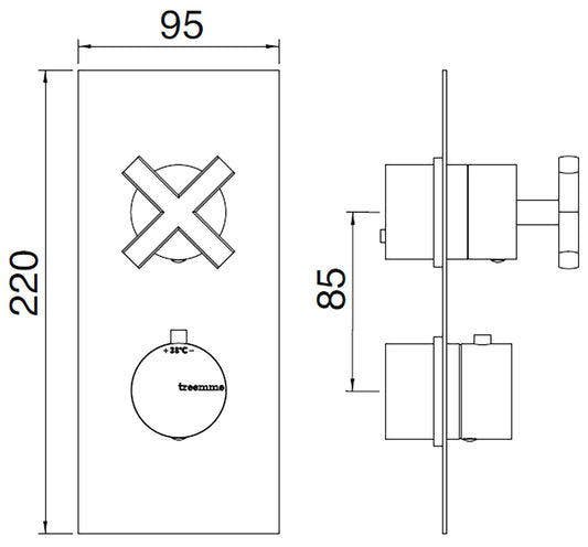 Rubinetterie Treemme SHOWERS & THERMOSTATICS Miscelatore Doccia Termostatico Incasso Con Deviatore A 2 Uscite Materiale Ottone Finitura Cromata