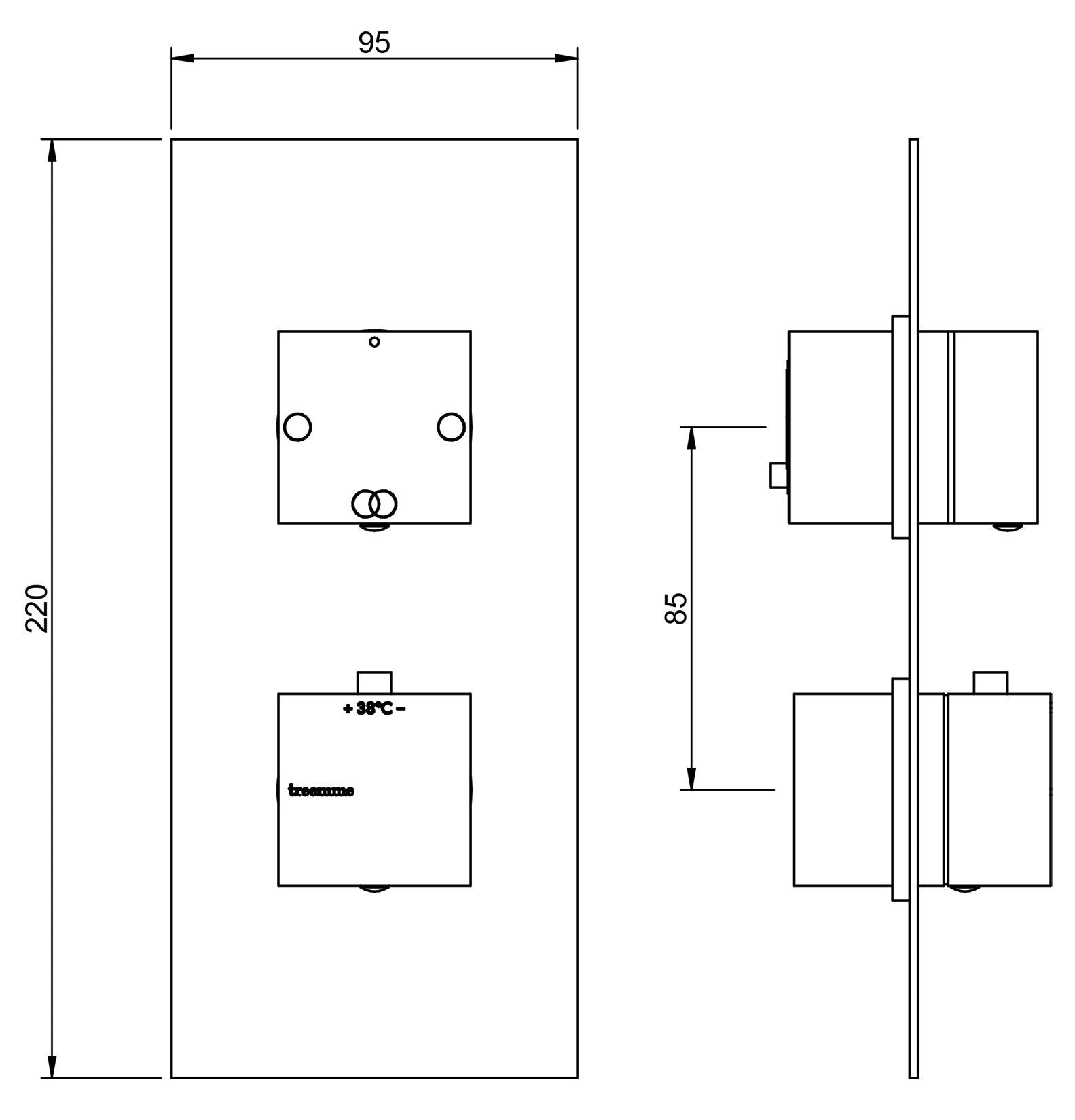 Rubinetterie Treemme SHOWERS & THERMOSTATICS Miscelatore Doccia Termostatico Incasso Con Deviatore A 2 Uscite Materiale Ottone Finitura Cromata
