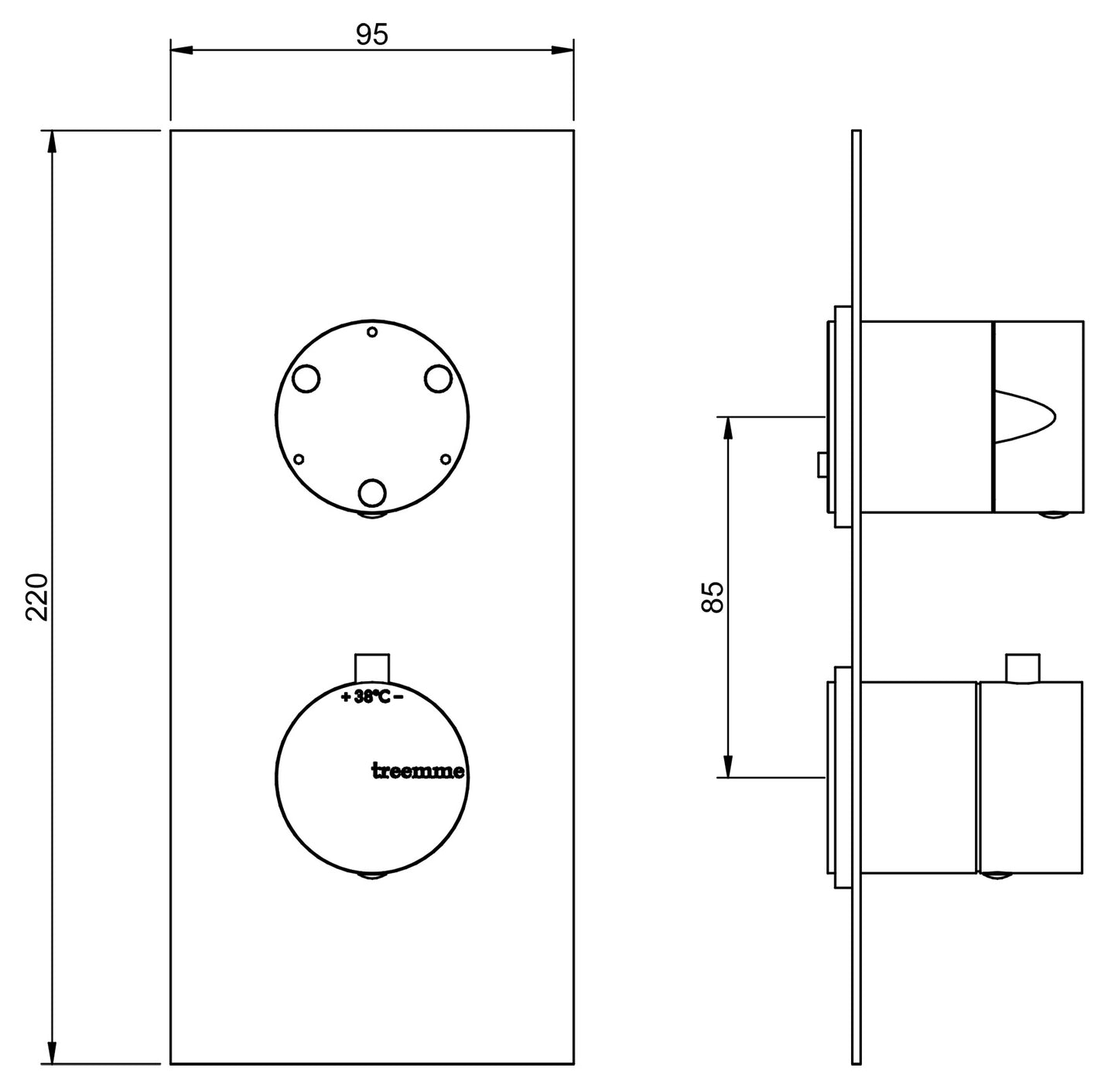 Rubinetterie Treemme SHOWERS & THERMOSTATICS Miscelatore Doccia Termostatico Incasso Con Deviatore A 3 Uscite Materiale Ottone Finitura Cromata