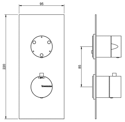 Rubinetterie Treemme SHOWERS & THERMOSTATICS Miscelatore Doccia Termostatico Incasso Con Deviatore A 3 Uscite Materiale Ottone Finitura Cromata