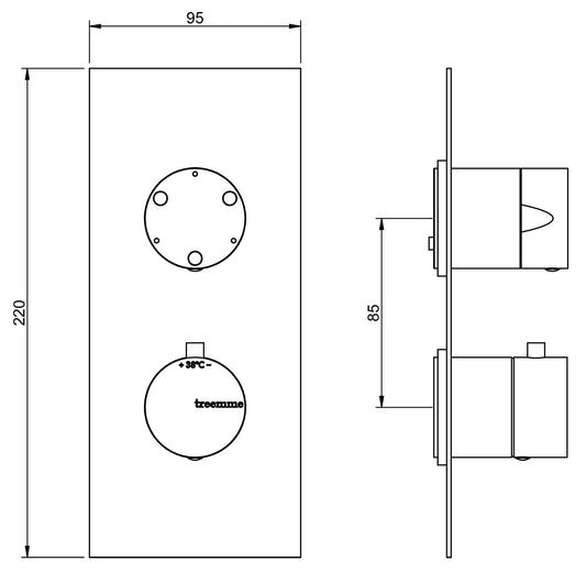 Rubinetterie Treemme SHOWERS & THERMOSTATICS Miscelatore Doccia Termostatico Incasso Con Deviatore A 3 Uscite Materiale Ottone Finitura Cromata