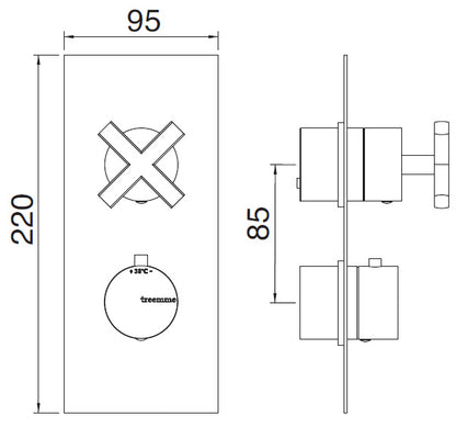 Rubinetterie Treemme SHOWERS & THERMOSTATICS Miscelatore Doccia Termostatico Incasso Con Deviatore A 3 Uscite Materiale Ottone Finitura Cromata
