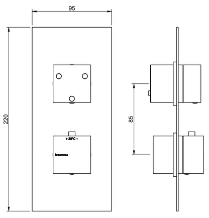 Rubinetterie Treemme SHOWERS & THERMOSTATICS Miscelatore Doccia Termostatico Incasso Con Deviatore A 3 Uscite Materiale Ottone Finitura Cromata