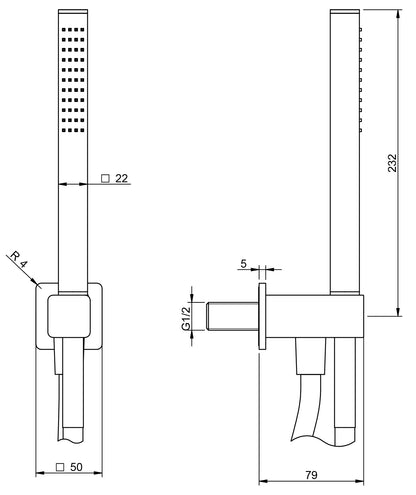Rubinetterie Treemme SHOWERS & THERMOSTATICS Duplex Kit Presa Acqua Gancio Ottone Flessibile PVC E Doccetta In Metallo Forma Quadra Stilo Finitura Cromata