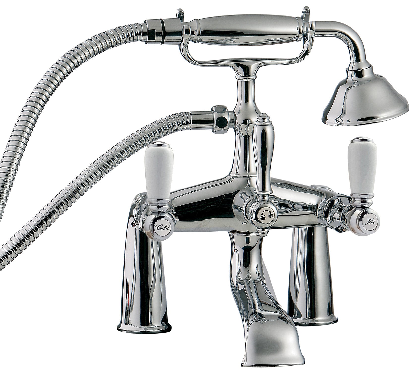 Rubinetterie Treemme 3M Old Italy Sogno IT 4407 CC SO ZZ Miscelatore Gruppo Bordo Vasca Piano Esterno Installazione ad Appoggio Miscelazione Meccanica 2 Fori Ottone Cromato 2 Leve Ceramica Bianca Stile Classico Doccetta a Mano Metallo Flessibile