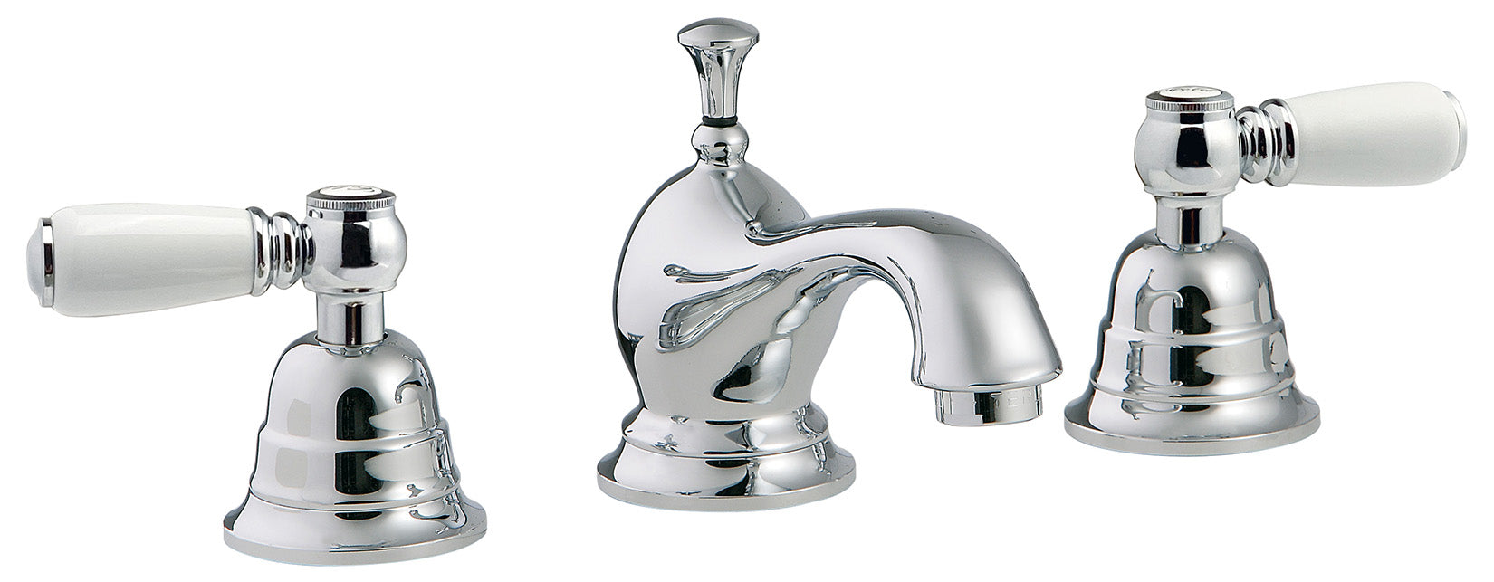 Rubinetterie Treemme 3M Old Italy Sogno IT 4410 CC SO ZZ Miscelatore Batteria Lavabo Appoggio 2 Leve Ceramica Bianca 3 Fori Stile Classico Altezza 110 mm Lunghezza 180 mm Materiale Ottone Finitura Cromato Con Piletta di Scarico Con Saltello Automatico