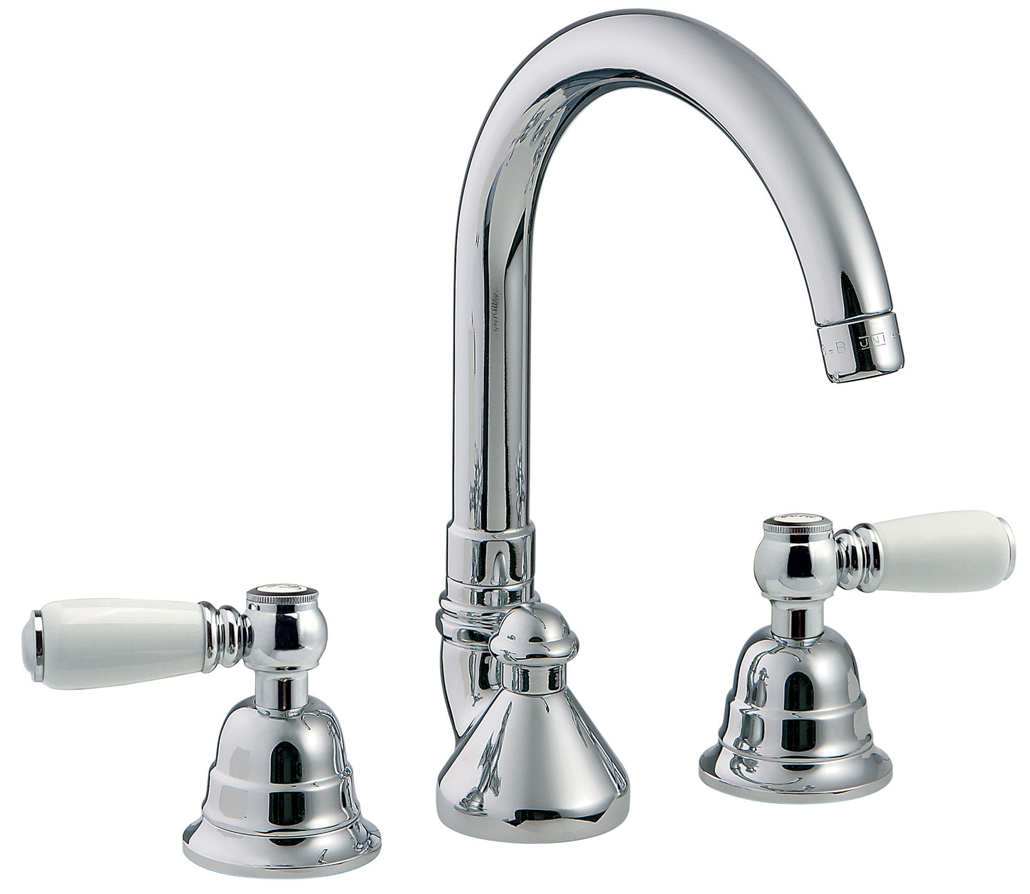 Rubinetterie Treemme 3M Old Italy Sogno IT 4416 CC SO ZZ Miscelatore Batteria Lavabo Appoggio 2 Leve Ceramica Bianca 3 Fori Collo Girevole Stile Classico Altezza 250 mm Lunghezza 200 mm Ottone Cromato Con Piletta di Scarico Con Saltello Automatico