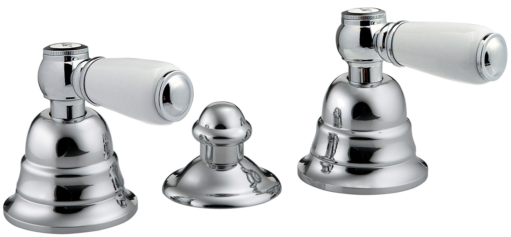 Rubinetterie Treemme 3M Old Italy Sogno IT 4420 CC SO ZZ Batteria Bidet Senza Canna 3 Fori Appoggio 2 Leve Ceramica Bianca Stile Classico Con Piletta Di Scarico Con Saltello Automatico Materiale Ottone Finitura Cromata