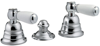 Rubinetterie Treemme 3M Old Italy Sogno IT 4420 CC SO ZZ Batteria Bidet Senza Canna 3 Fori Appoggio 2 Leve Ceramica Bianca Stile Classico Con Piletta Di Scarico Con Saltello Automatico Materiale Ottone Finitura Cromata