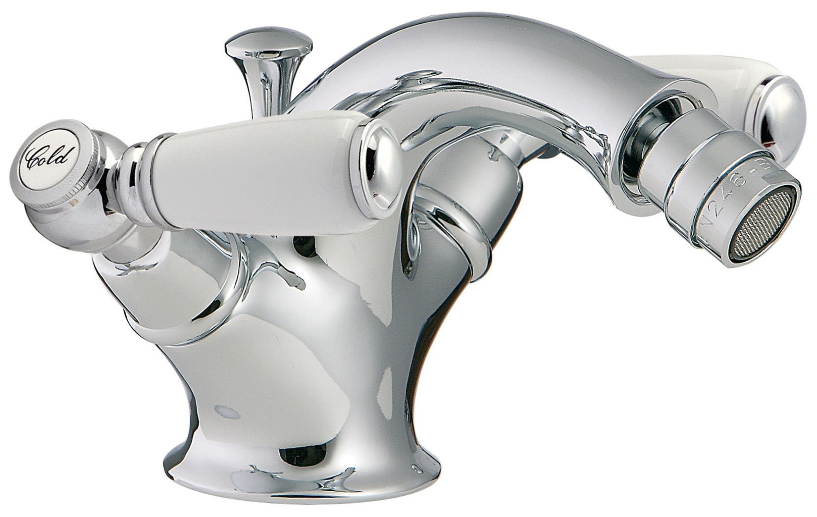 Rubinetterie Treemme 3M Old Italy Sogno IT 4424 CC SO ZZ Miscelatore Bidet Monoforo Appoggio 2 Leve Ceramica Bianca Stile Classico Con Piletta Di Scarico Con Saltello Automatico Altezza 106 mm Lunghezza 150 mm Ottone Cromato