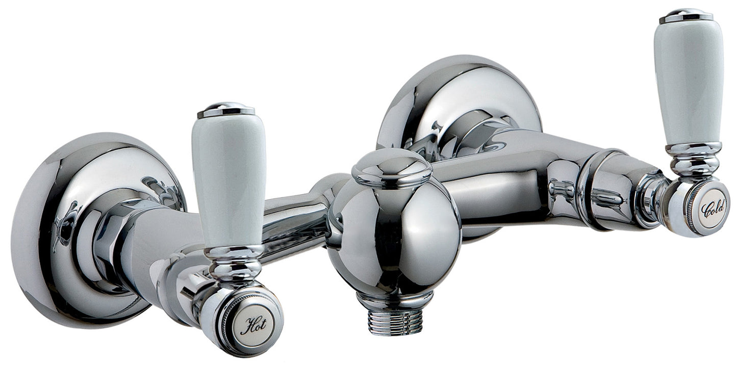 Rubinetterie Treemme 3M Old Italy Sogno IT 4456 CC SO ZZ Miscelatore Meccanico Gruppo Esterno Senza Set Doccia Installazione a Muro Stile Classico 1 Via 2 Fori Due Leve in Ceramica Bianca Materiale Ottone Finitura Cromata