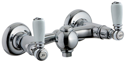 Rubinetterie Treemme 3M Old Italy Sogno IT 4456 CC SO ZZ Miscelatore Meccanico Gruppo Esterno Senza Set Doccia Installazione a Muro Stile Classico 1 Via 2 Fori Due Leve in Ceramica Bianca Materiale Ottone Finitura Cromata