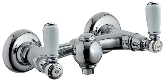 Rubinetterie Treemme 3M Old Italy Sogno IT 4456 CC SO ZZ Miscelatore Meccanico Gruppo Esterno Senza Set Doccia Installazione a Muro Stile Classico 1 Via 2 Fori Due Leve in Ceramica Bianca Materiale Ottone Finitura Cromata