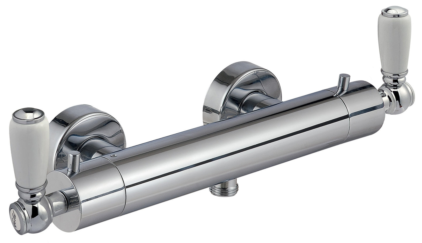 Rubinetterie Treemme 3M Old Italy Sogno IT 4488 CC SO ZZ Miscelatore Termostatico Gruppo Esterno Senza Set Doccia Installazione a Muro Stile Classico 1 Via 2 Fori Due Leve in Ceramica Bianca Materiale Ottone Finitura Cromata