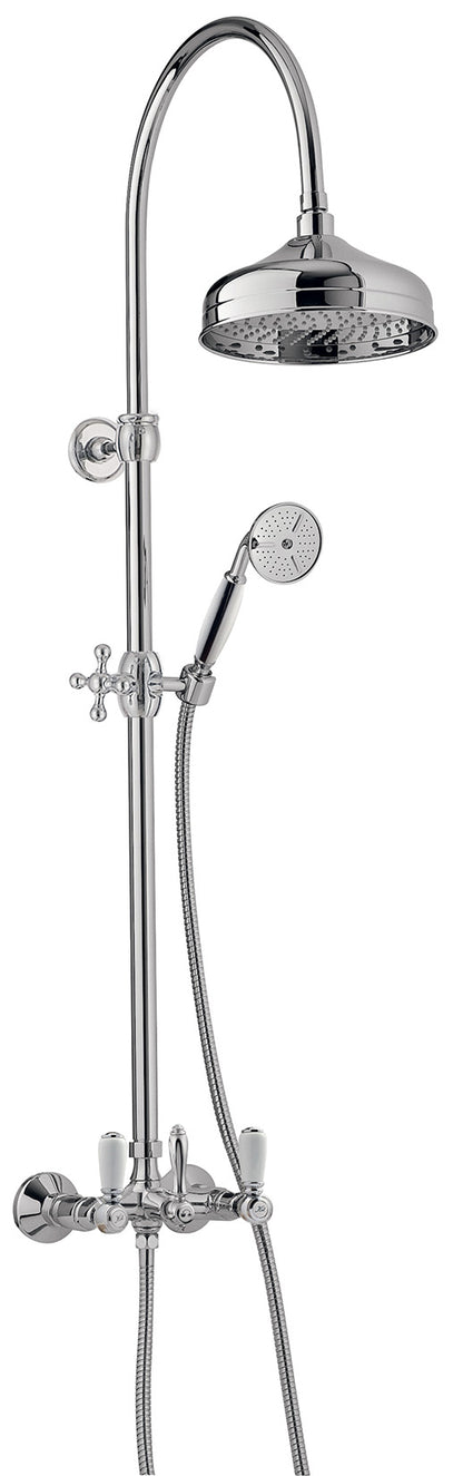 Rubinetterie Treemme 3M Old Italy Sogno IT 4490 CC SO ZZ Colonna Gruppo Doccia Multifunzione Miscelatore Meccanico Ottone Cromato 2 Leve Ceramica Bianca Doccetta Tonda Soffione Anticalcare Ø 200 mm Metallo Flessibile Stile Classico Montaggio Muro