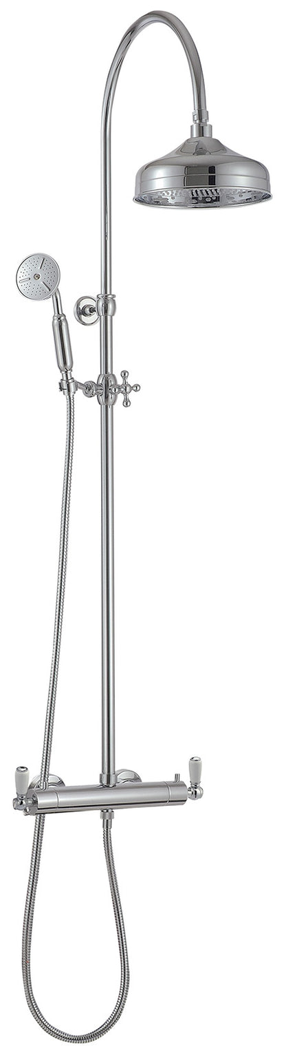 Rubinetterie Treemme 3M Old Italy Sogno IT 4495 CC SO ZZ Colonna Gruppo Doccia Multifunzione Miscelatore Termostatico Ottone Cromato 2 Leve Ceramica Bianca Doccetta Tonda Soffione Anticalcare Ø 200 mm Metallo Flessibile Stile Classico Montaggio Muro