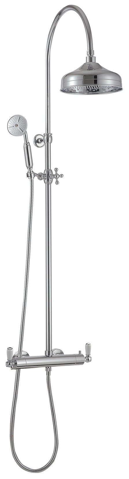 Rubinetterie Treemme 3M Old Italy Sogno IT 4495 CC SO ZZ Colonna Gruppo Doccia Multifunzione Miscelatore Termostatico Ottone Cromato 2 Leve Ceramica Bianca Doccetta Tonda Soffione Anticalcare Ø 200 mm Metallo Flessibile Stile Classico Montaggio Muro