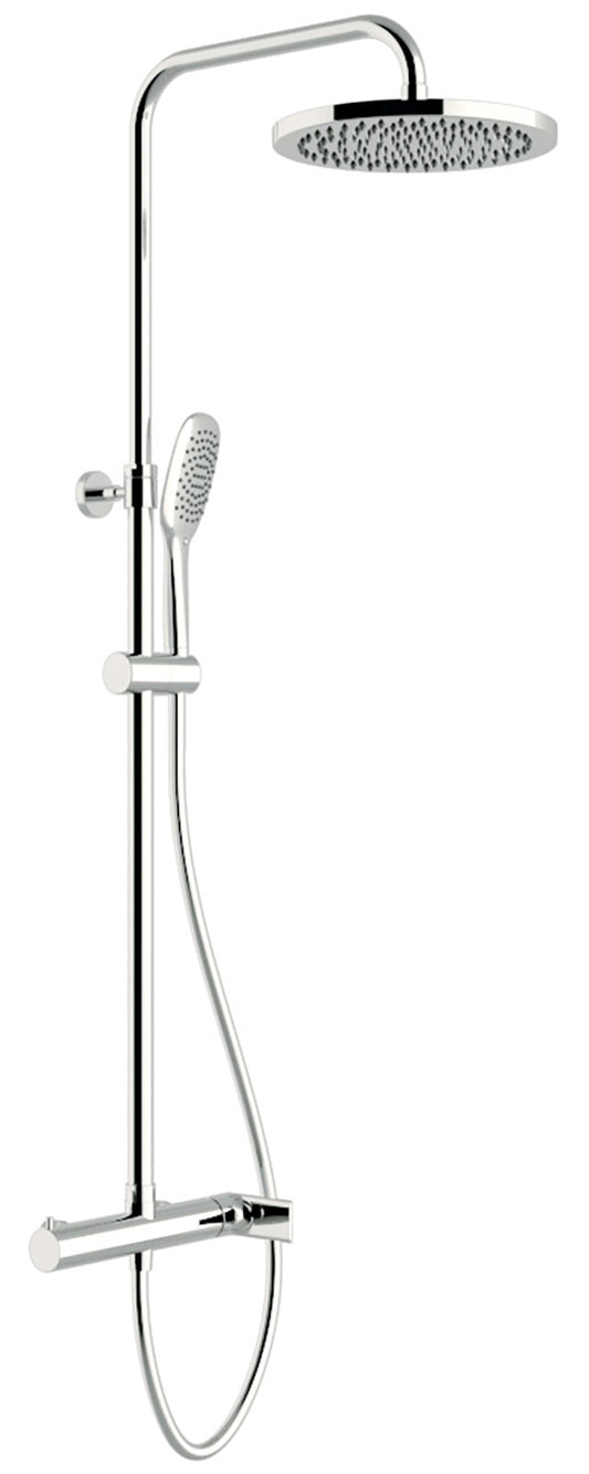 Rubinetterie Treemme 3M Termo S + Showers IT 5060 CC BM ZZ Colonna Gruppo Doccia Multifunzione Miscelatore Meccanico Doccetta Rotonda ABS Soffione Tondo Ø Diametro 250 mm Anticalcare Flessibile PVC 1,5 Metri Montaggio Muro Finitura Cromata