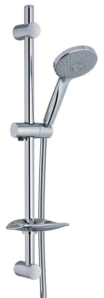 Rubinetterie Treemme 3M Contract Termo S + Showers IT 6536 CC ZZ ZZ Kit Asta Saliscendi Con Doccetta In ABS E Flessibile in PVC Con Ripiano Porta Oggetti Portasapone Senza Presa Acqua a Muro Finitura Cromata