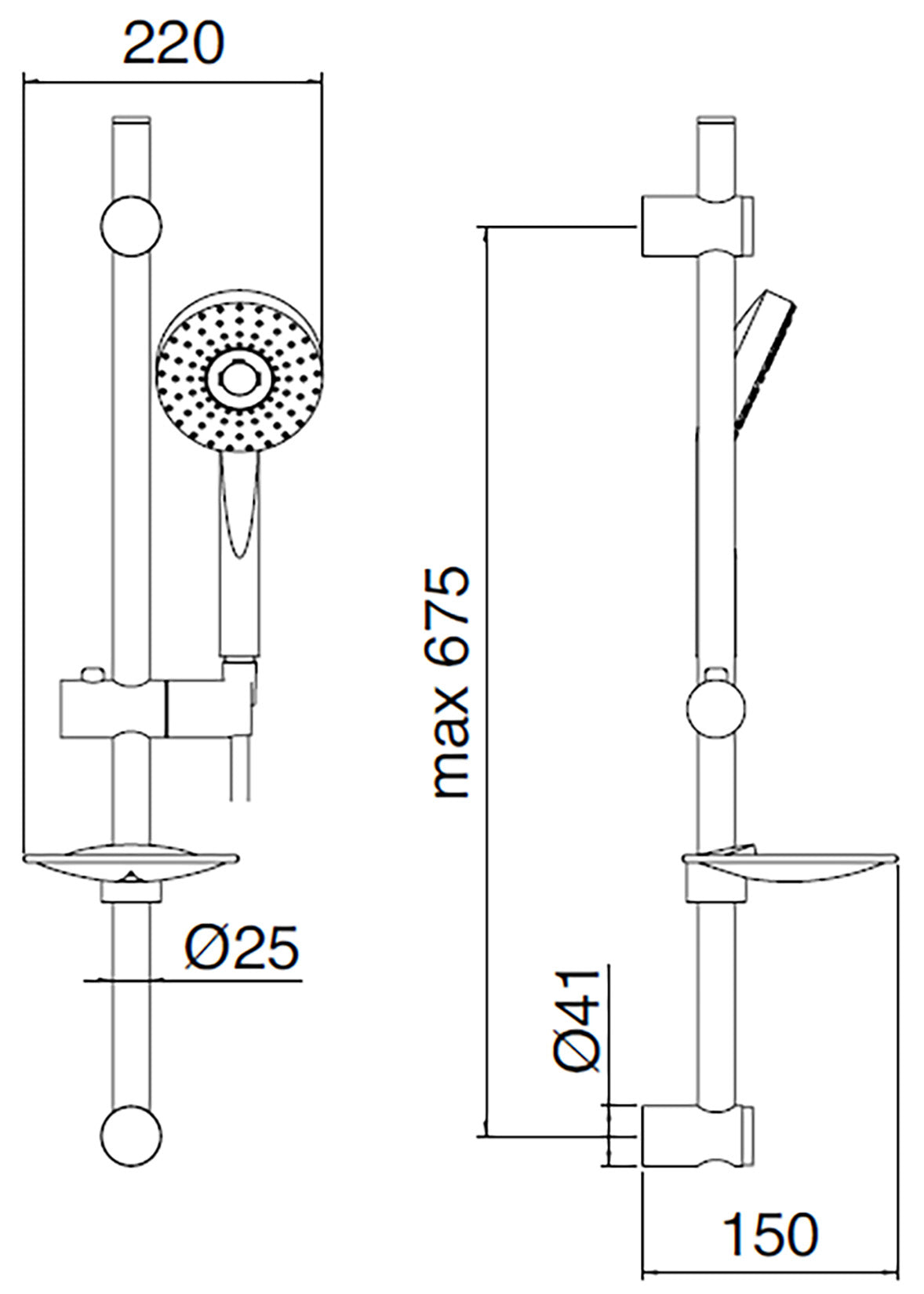 Rubinetterie Treemme 3M Contract Termo S + Showers IT 6536 CC ZZ ZZ Kit Asta Saliscendi Con Doccetta In ABS E Flessibile in PVC Con Ripiano Porta Oggetti Portasapone Senza Presa Acqua a Muro Finitura Cromata