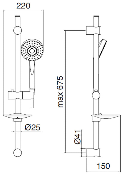 Rubinetterie Treemme 3M Contract Termo S + Showers IT 6536 CC ZZ ZZ Kit Asta Saliscendi Con Doccetta In ABS E Flessibile in PVC Con Ripiano Porta Oggetti Portasapone Senza Presa Acqua a Muro Finitura Cromata