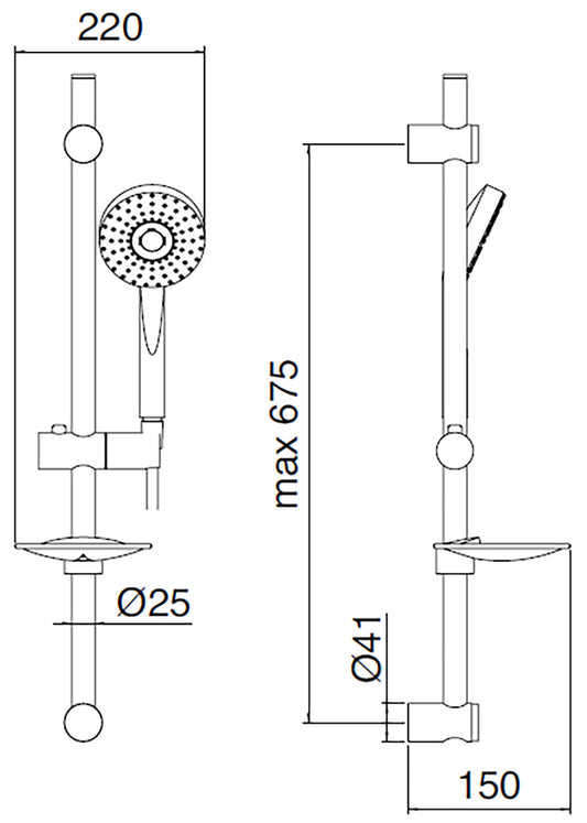 Rubinetterie Treemme 3M Contract Termo S + Showers IT 6536 CC ZZ ZZ Kit Asta Saliscendi Con Doccetta In ABS E Flessibile in PVC Con Ripiano Porta Oggetti Portasapone Senza Presa Acqua a Muro Finitura Cromata