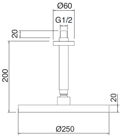 Rubinetterie Treemme 3M Termo S + Showers IT 6592 CC ZZ ZZ Soffione Doccia A Soffitto Tondo In ABS Ø250 mm Anticalcare Con Braccio Doccia 200 mm Materiale Ottone Finitura Cromata Portata Acqua 9 Litri Al Minuto