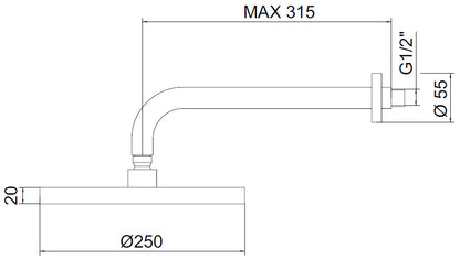 Rubinetterie Treemme 3M Termo S + Showers RWIT 4907 CC 05 Soffione Doccia A Parete Tondo In ABS Diametro Ø 250 mm Anticalcare Con Braccio Doccia 315 mm Materiale Ottone Finitura Cromata