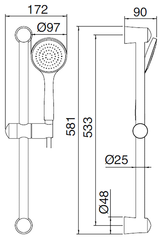 Rubinetterie Treemme 3M Contract Termo S + Showers RWIT 6467 CC 01 Kit Asta Saliscendi Con Doccetta In ABS e Flessibile in PVC Senza Presa Acqua a Muro Finitura Cromata