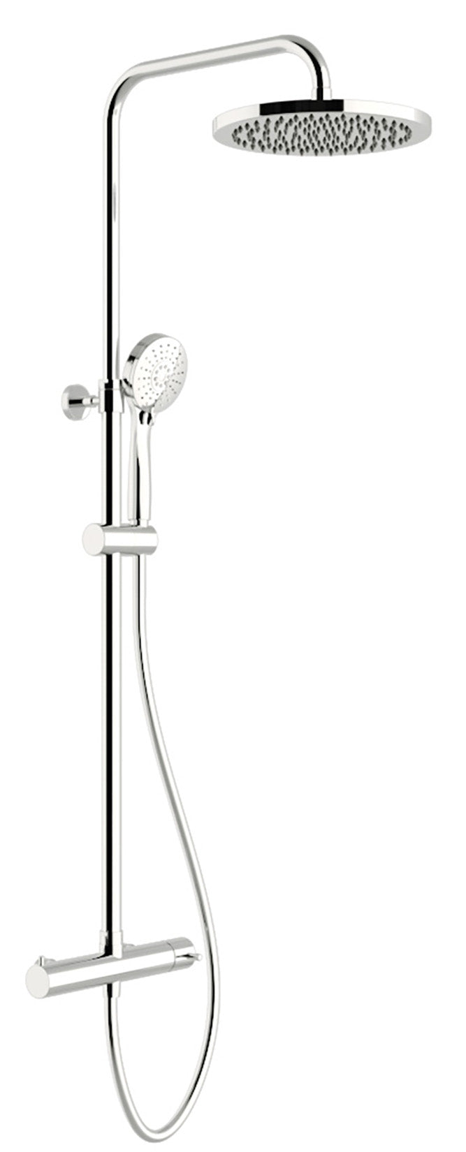 Rubinetterie Treemme 3M Termo S + Showers IT 5060 CC VL ZZ Colonna Gruppo Doccia Multifunzione Miscelatore Meccanico Deviatore Doccetta Rotonda ABS Soffione Tondo Ø Diametro 250 mm Anticalcare Flessibile PVC 1,5 Metri Montaggio Muro Finitura Cromata