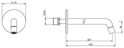 Rubinetterie Treemme Up+ Bocca a Muro 227 mm Getto di Erogazione Uscita Acqua Installazione a Parete Materiale Ottone Finitura Cromata Stile Moderno Monoforo Lunghezza 235 mm