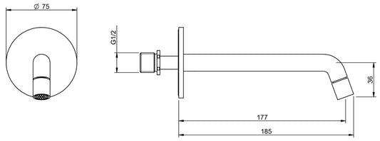 Rubinetterie Treemme Up+ Bocca a Muro 177 mm Getto di Erogazione Uscita Acqua Installazione a Parete Materiale Ottone Finitura Cromata Stile Moderno Monoforo Lunghezza 185 mm
