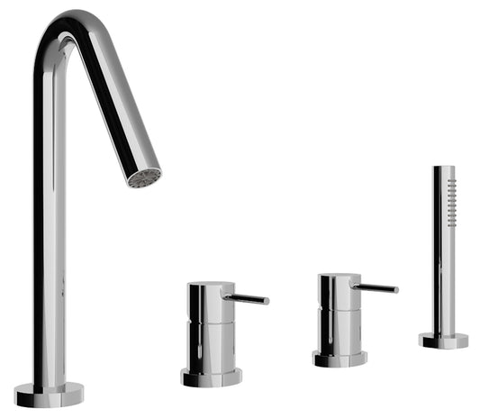 Rubinetterie Treemme Up+ Miscelatore Vasca Meccanico Bordo 4 Fori Con Doccetta Estraibile in Metallo Flessibile PVC Materiale Ottone Finitura Cromata 2 Leve Manopole Stile Moderno